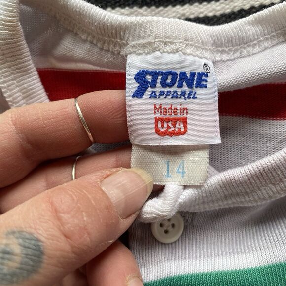 Vintage 70’s Boy’s Striped Ringer Tee Shirt. Stone Apparel. Size 14 Vintage. USA - Picture 7 of 14